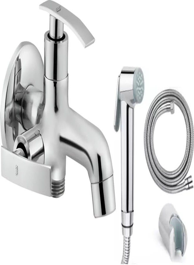 SPAZIO مجموعة SPAZIO Pulse من النحاس الأصفر، صنبور ثنائي الاتجاه يُثبت على الحائط (مجموعة من قطعة واحدة) ومجموعة صنبور Star Health (أنبوب من الفولاذ المقاوم للصدأ بطول 1.5 متر) للحمام، مطلي بالكروم والفضة - Image 1